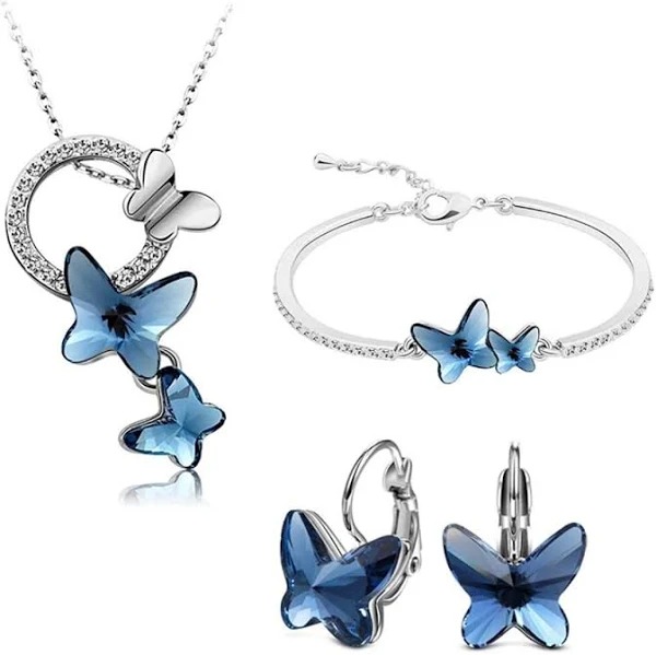 Shining Diva Fashion Italian Designer Butterfly Earrings Chain Pendant Necklace Combo Jewellery Set